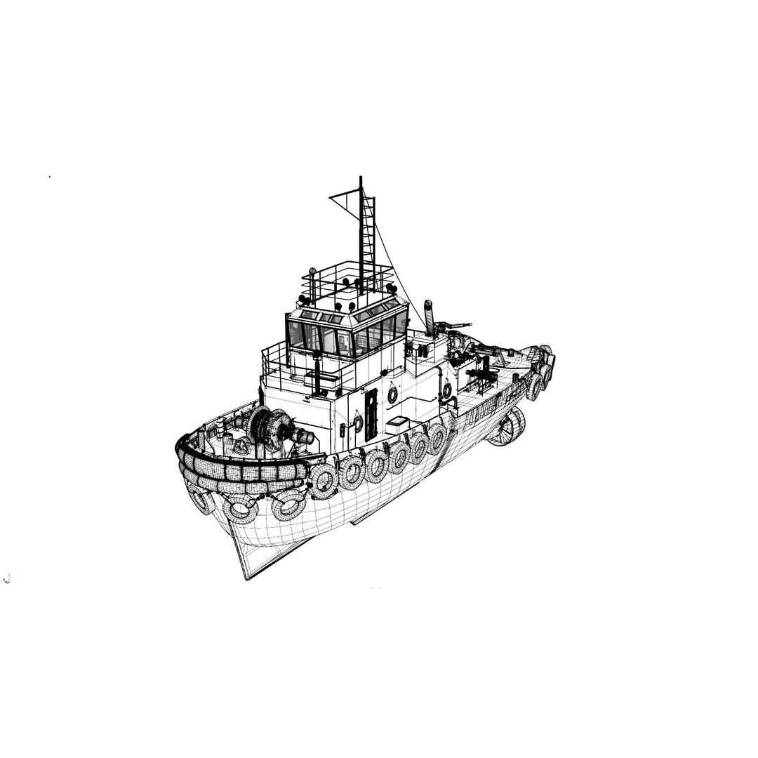Tugboat 3D Model – Low Poly PBR Watercraft with Interior, FBX - View 13