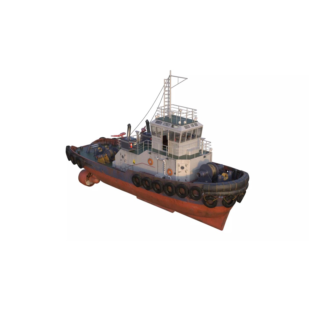 Tugboat 3D Model – Low Poly PBR Watercraft with Interior, FBX - View 2