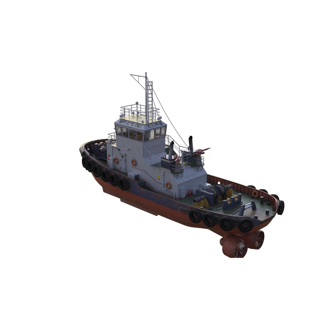 Tugboat 3D Model – Low Poly PBR Watercraft with Interior, FBX - View 3
