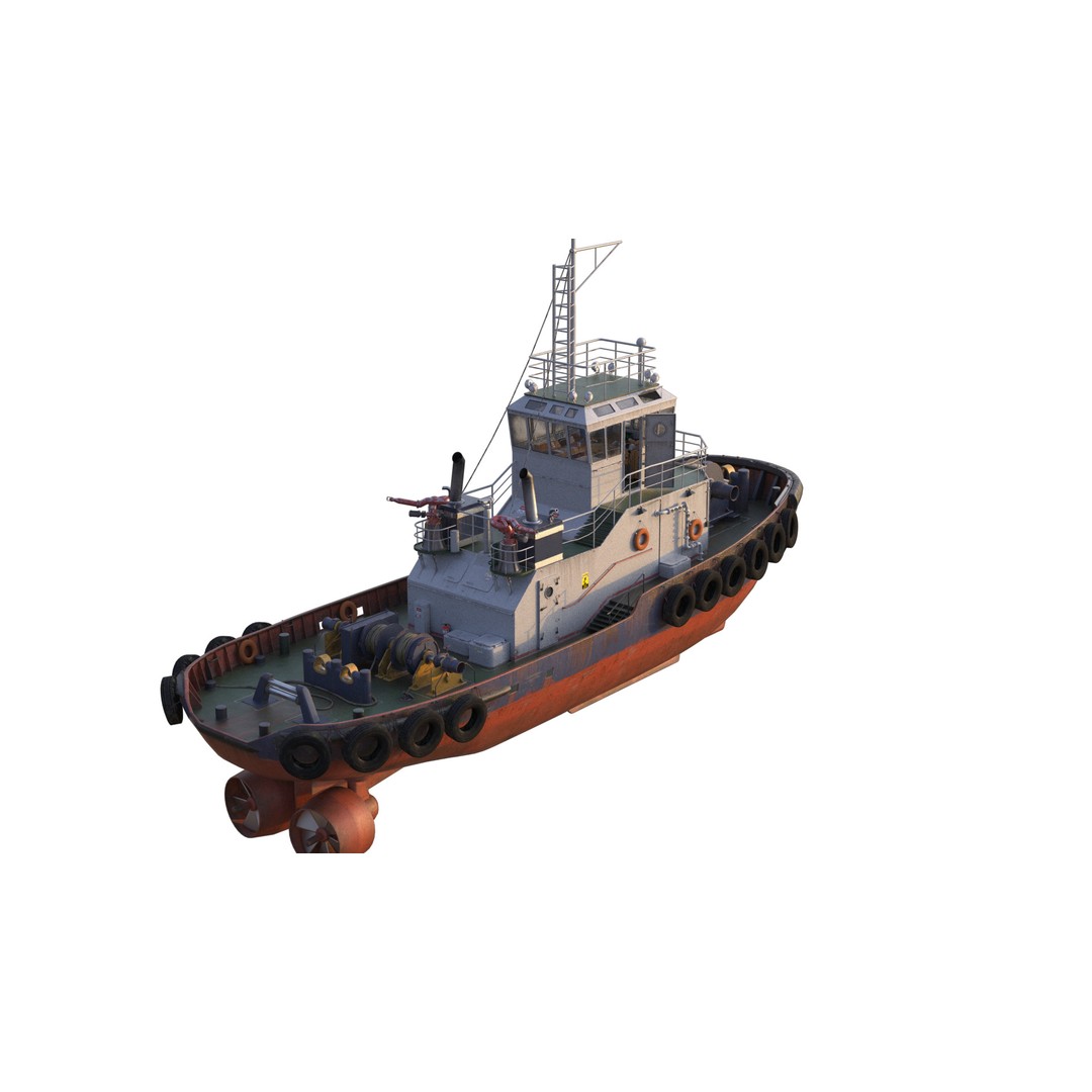 Tugboat 3D Model – Low Poly PBR Watercraft with Interior, FBX - View 7