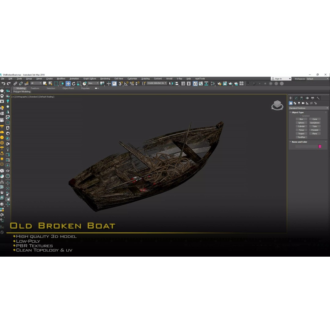 Old Broken Boat 3D Model – Low Poly Game Asset, FBX, PBR Textures