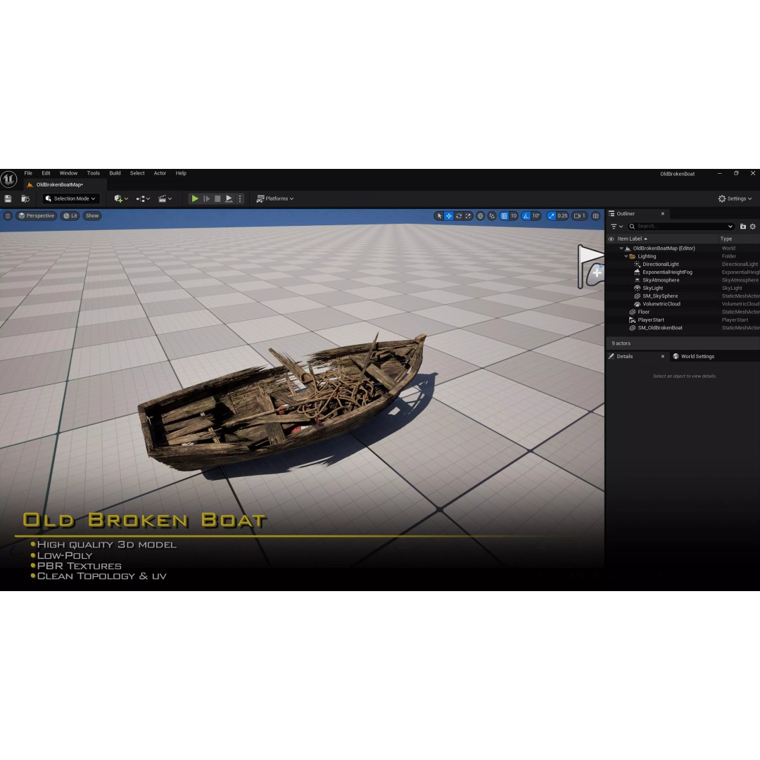 Old Broken Boat 3D Model – Low Poly Game Asset, FBX, PBR Textures - View 13
