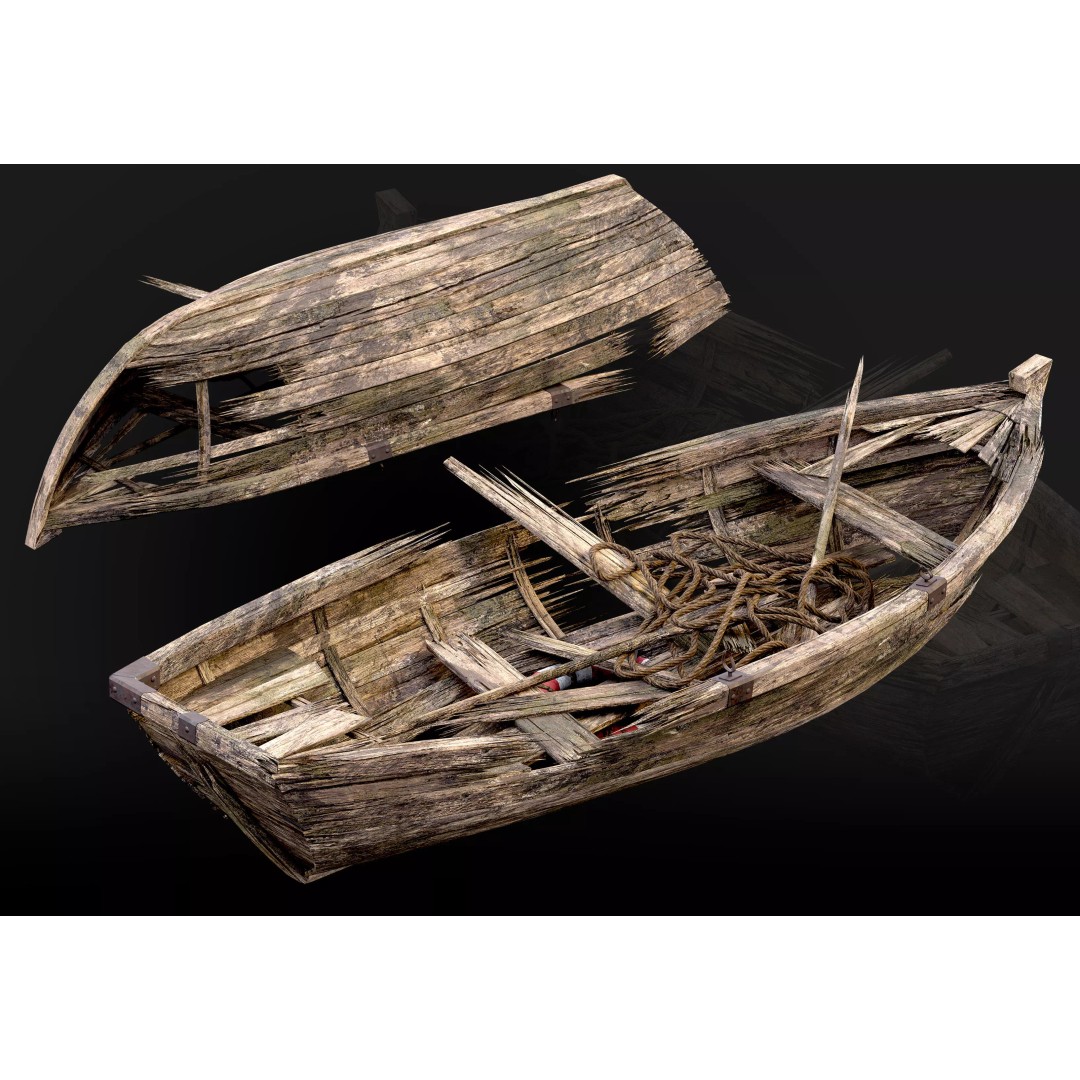 Old Broken Boat 3D Model – Low Poly Game Asset, FBX, PBR Textures - View 2