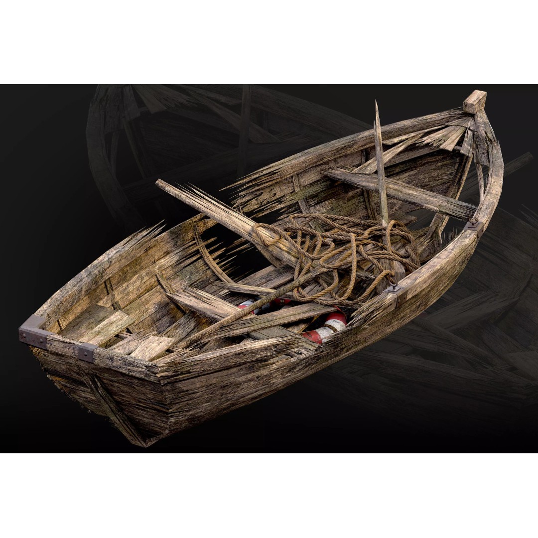 Old Broken Boat 3D Model – Low Poly Game Asset, FBX, PBR Textures - View 3