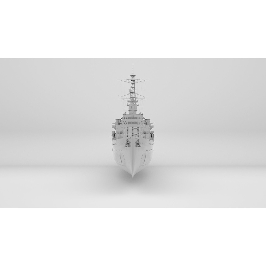 HMS Belfast 3D Model – Town-Class Royal Navy Cruiser, Rigged - View 13