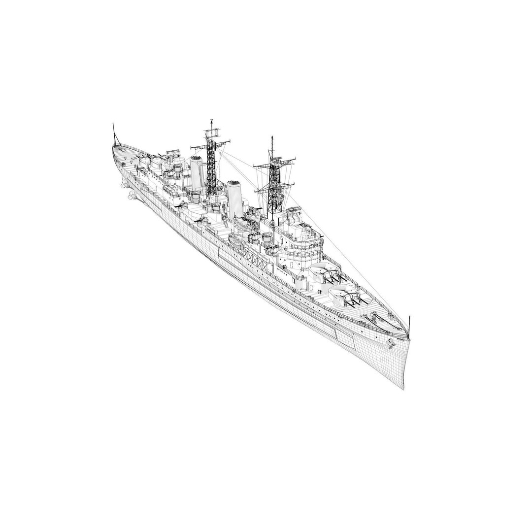 HMS Belfast 3D Model – Town-Class Royal Navy Cruiser, Rigged - View 14
