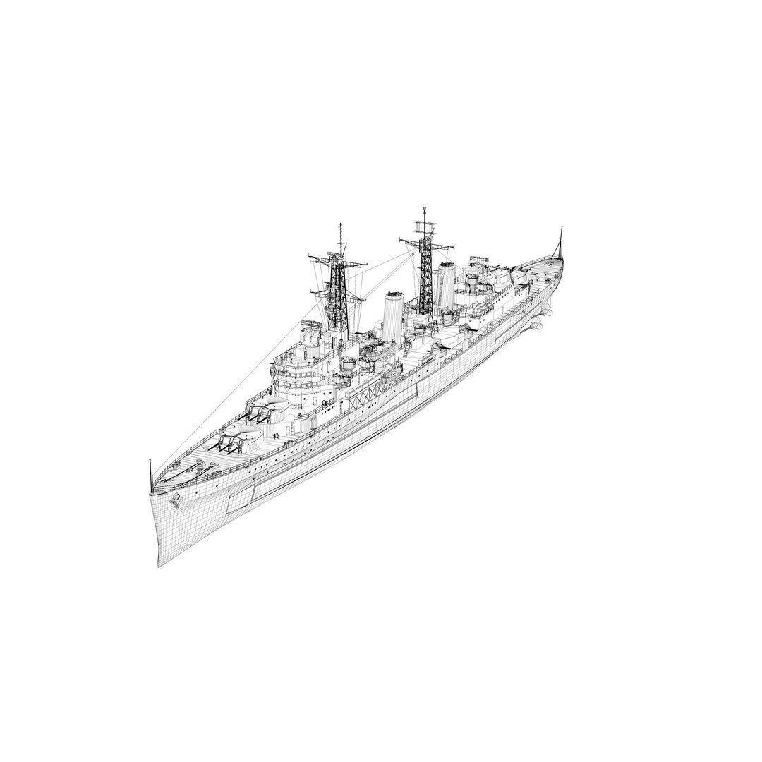HMS Belfast 3D Model – Town-Class Royal Navy Cruiser, Rigged - View 15