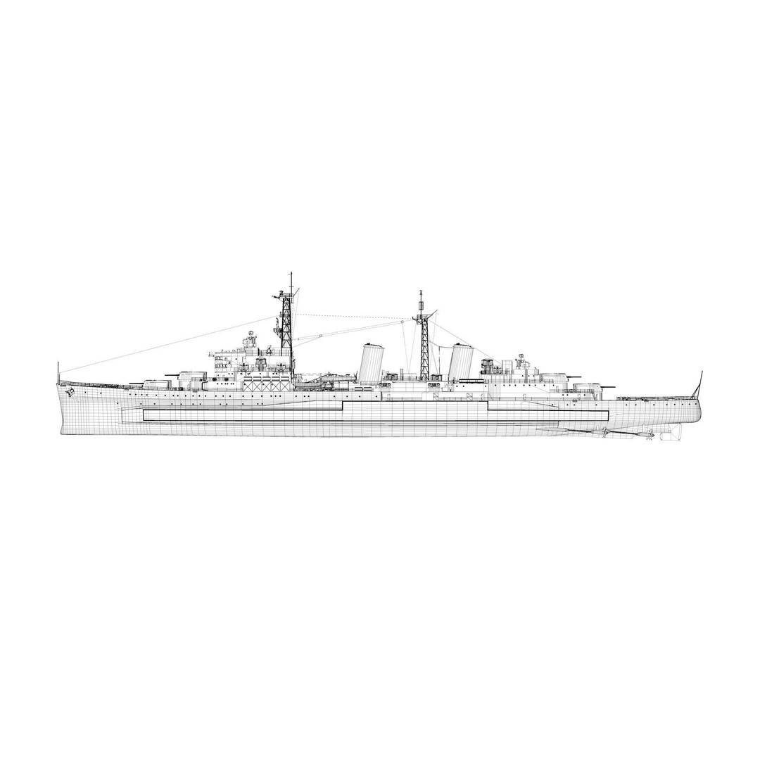 HMS Belfast 3D Model – Town-Class Royal Navy Cruiser, Rigged - View 16