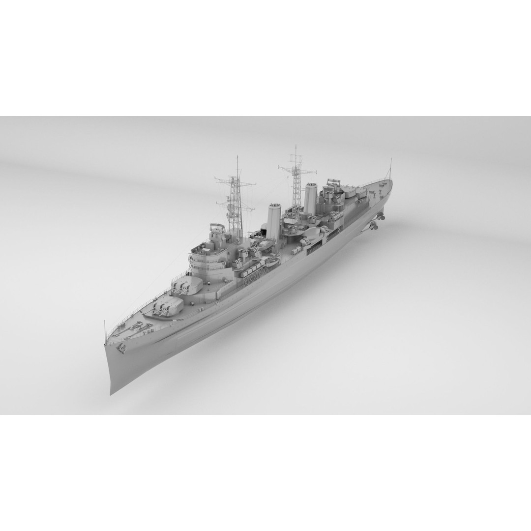 HMS Belfast 3D Model – Town-Class Royal Navy Cruiser, Rigged - View 3