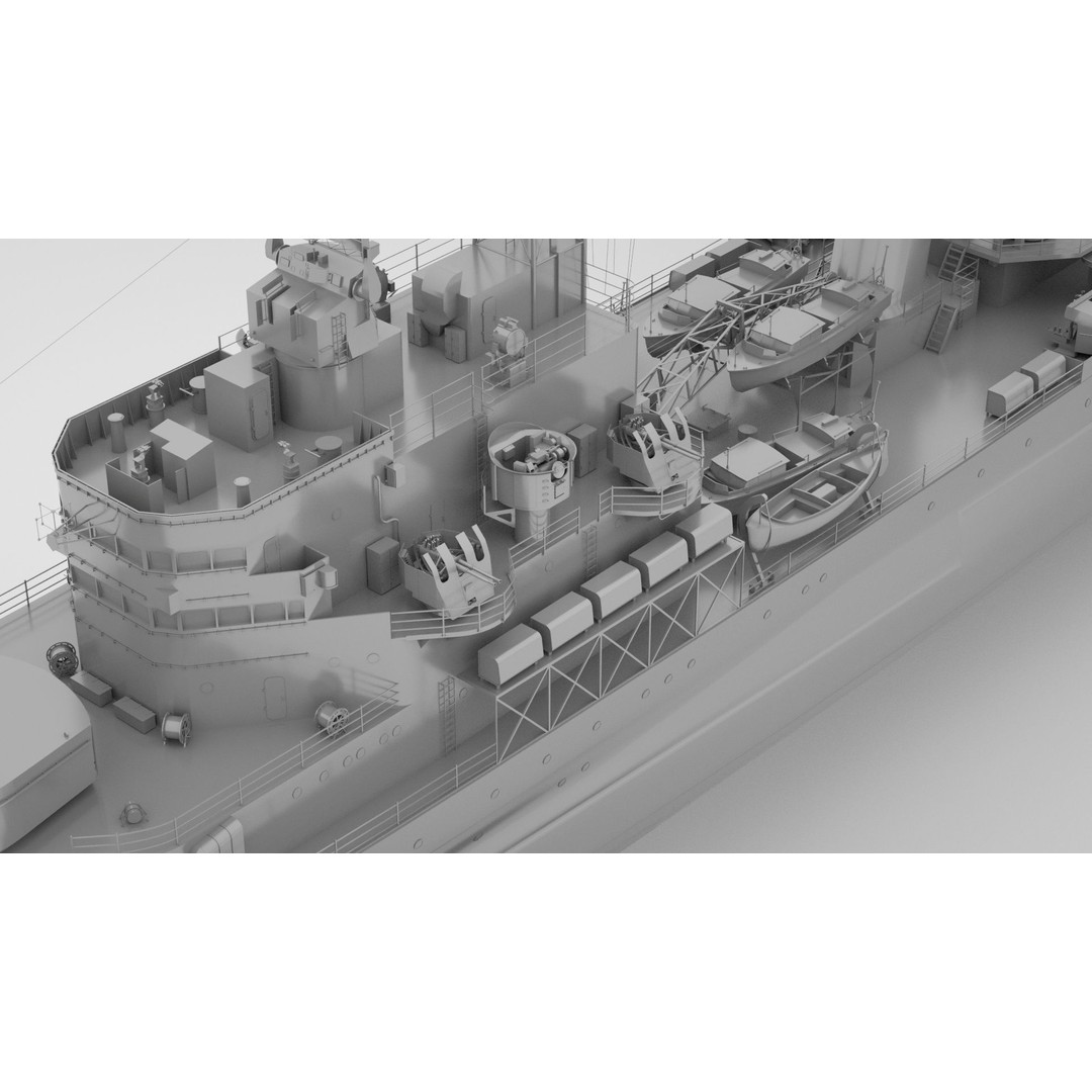 HMS Belfast 3D Model – Town-Class Royal Navy Cruiser, Rigged - View 6
