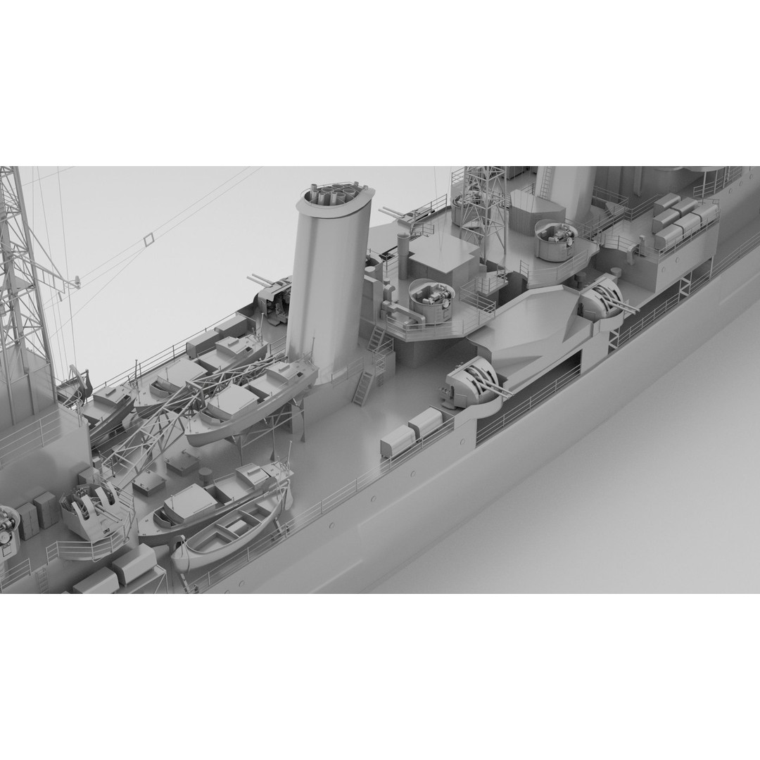 HMS Belfast 3D Model – Town-Class Royal Navy Cruiser, Rigged - View 7
