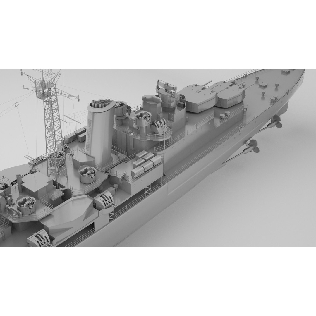 HMS Belfast 3D Model – Town-Class Royal Navy Cruiser, Rigged - View 8