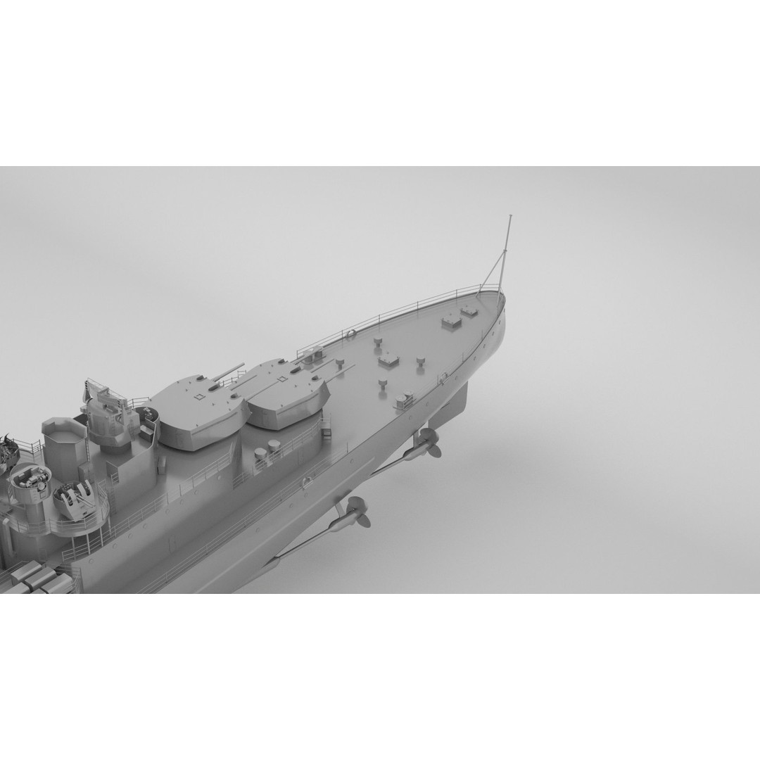HMS Belfast 3D Model – Town-Class Royal Navy Cruiser, Rigged - View 9