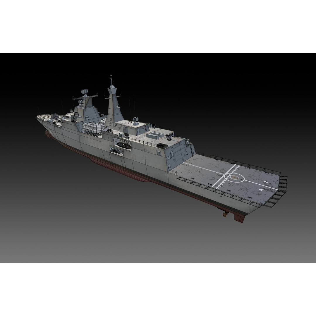 Algerian Navy Frigate El-Moudamir 3D Model – Low Poly Game Ready, FBX