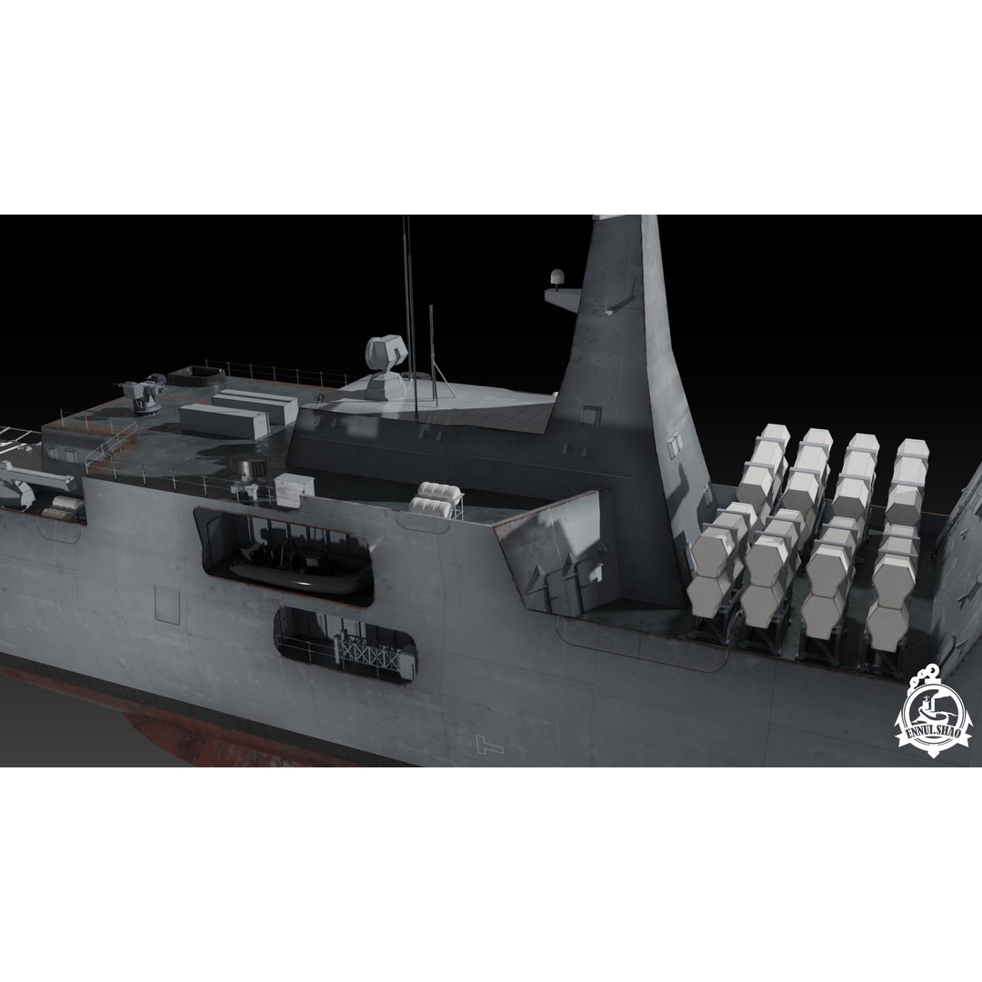 Algerian Navy Frigate El-Moudamir 3D Model – Low Poly Game Ready, FBX - View 10