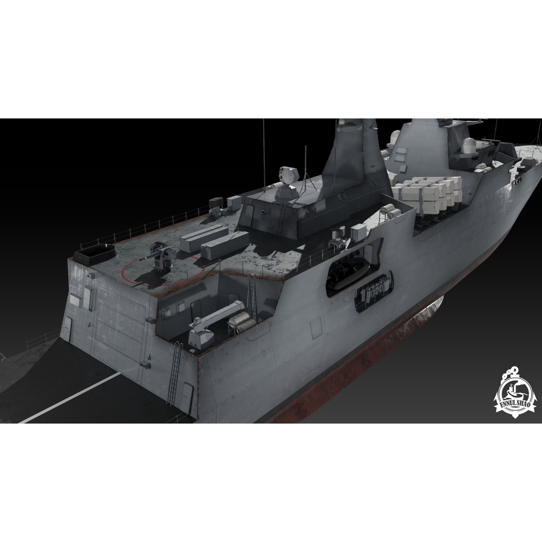 Algerian Navy Frigate El-Moudamir 3D Model – Low Poly Game Ready, FBX - View 11