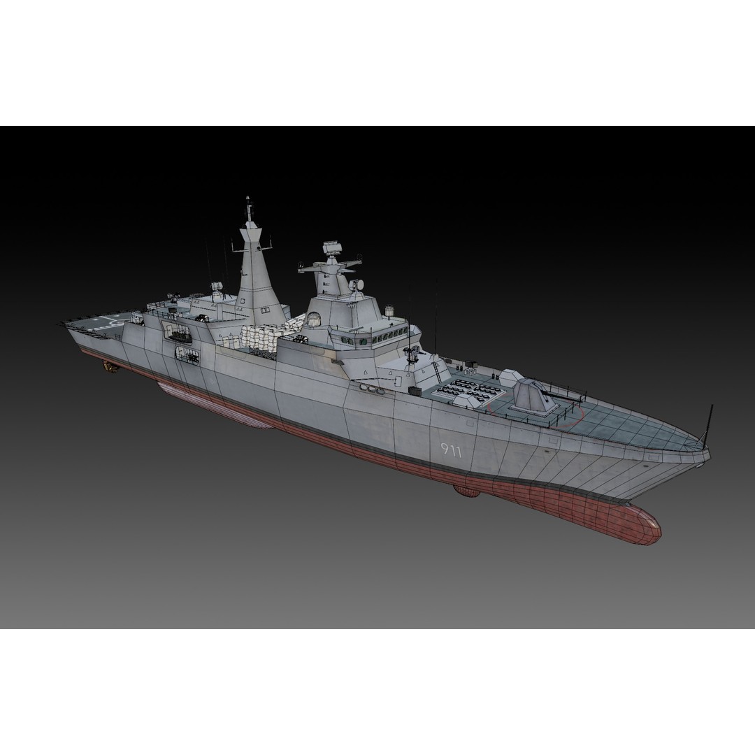 Algerian Navy Frigate El-Moudamir 3D Model – Low Poly Game Ready, FBX - View 15