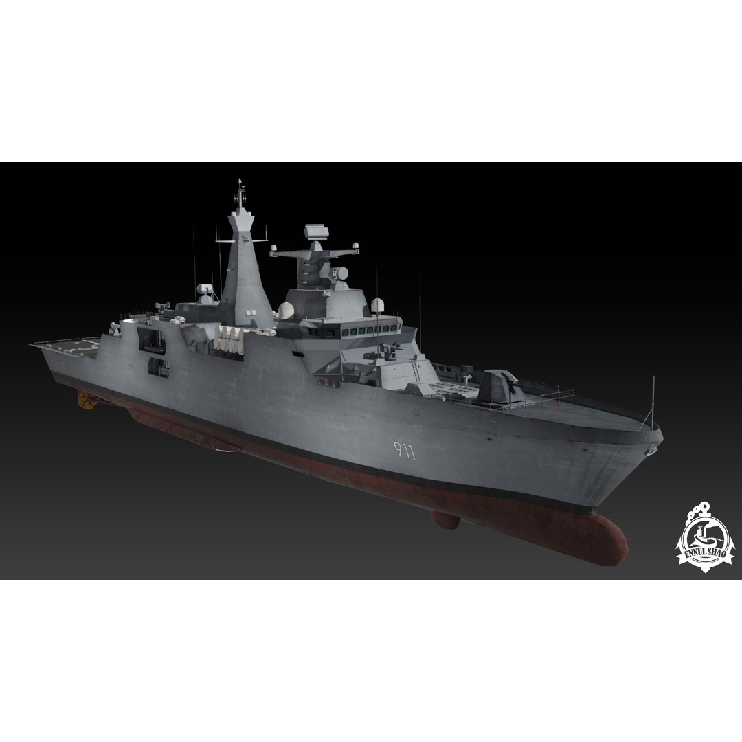 Algerian Navy Frigate El-Moudamir 3D Model – Low Poly Game Ready, FBX - View 3