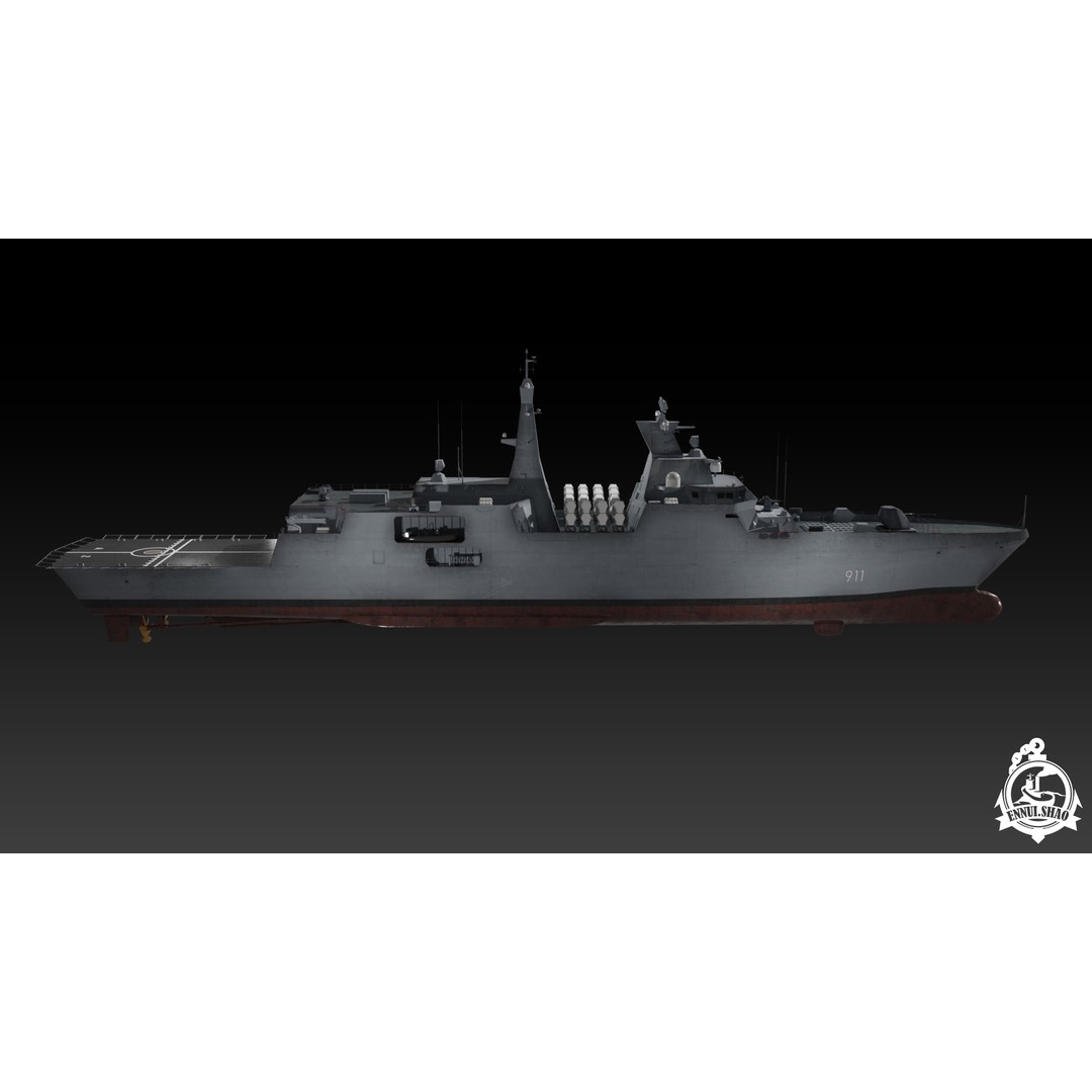 Algerian Navy Frigate El-Moudamir 3D Model – Low Poly Game Ready, FBX - View 4