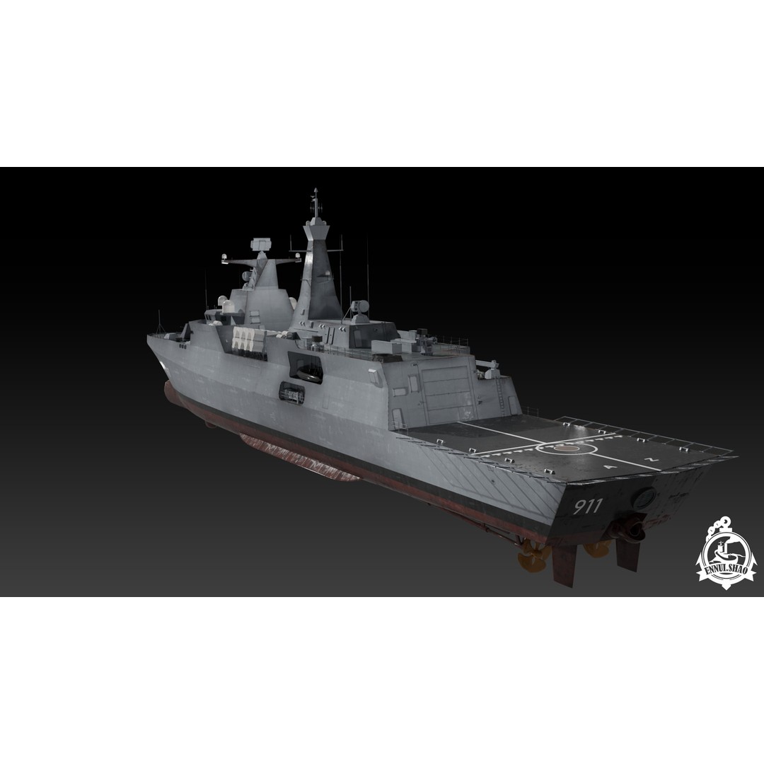 Algerian Navy Frigate El-Moudamir 3D Model – Low Poly Game Ready, FBX - View 6