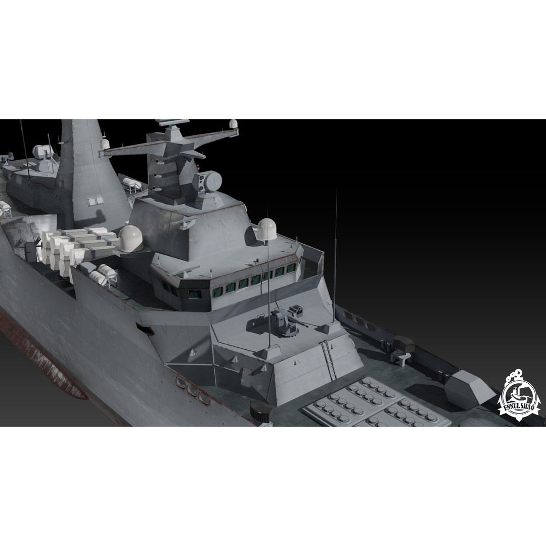 Algerian Navy Frigate El-Moudamir 3D Model – Low Poly Game Ready, FBX - View 9