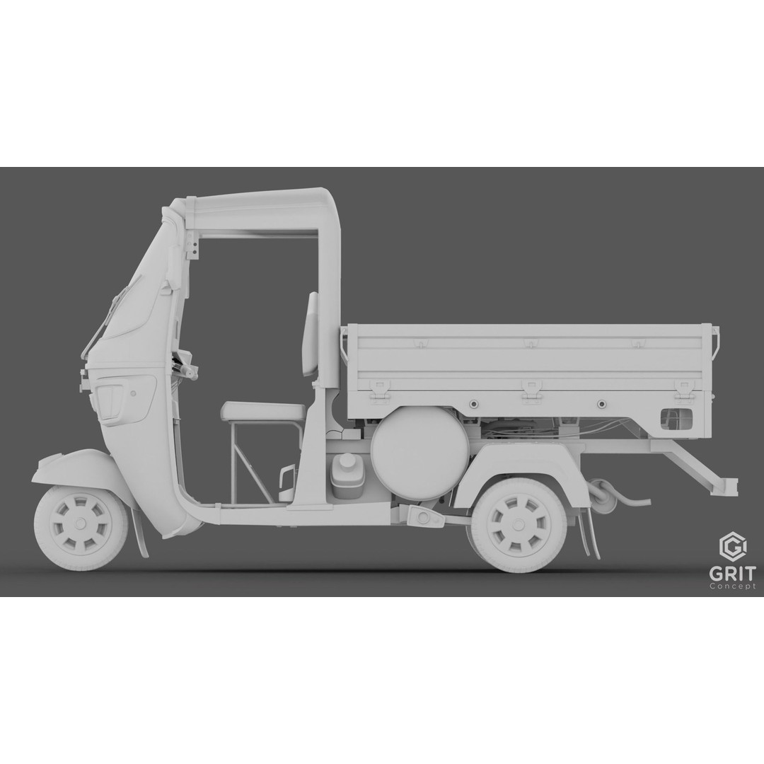 Tricycle 3D Model – Low Poly Rickshaw with PBR Textures, Blender, FBX - View 12
