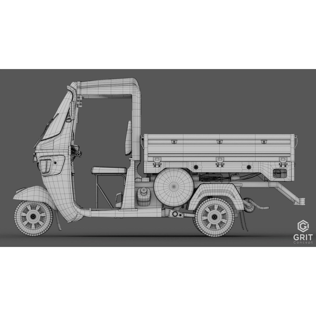 Tricycle 3D Model – Low Poly Rickshaw with PBR Textures, Blender, FBX - View 13