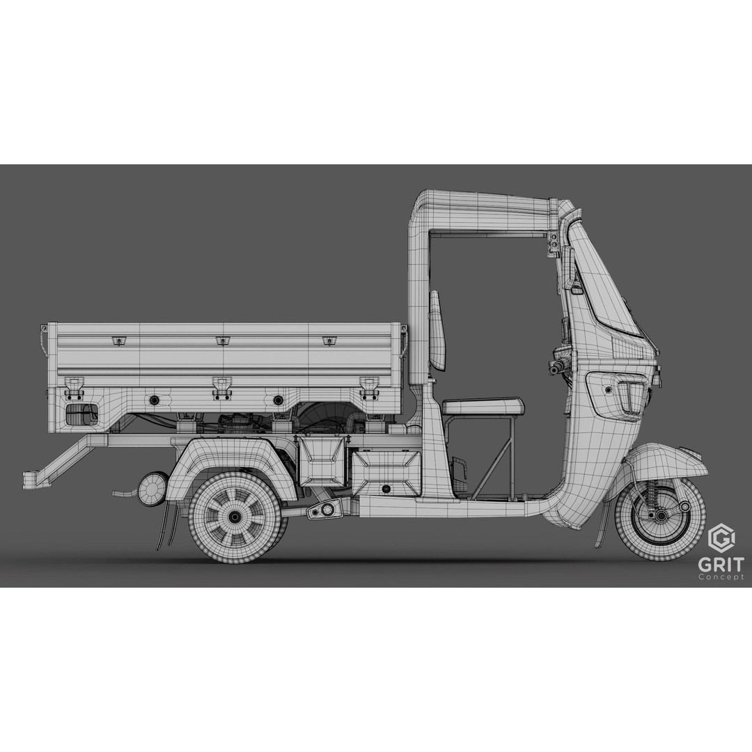 Tricycle 3D Model – Low Poly Rickshaw with PBR Textures, Blender, FBX - View 16