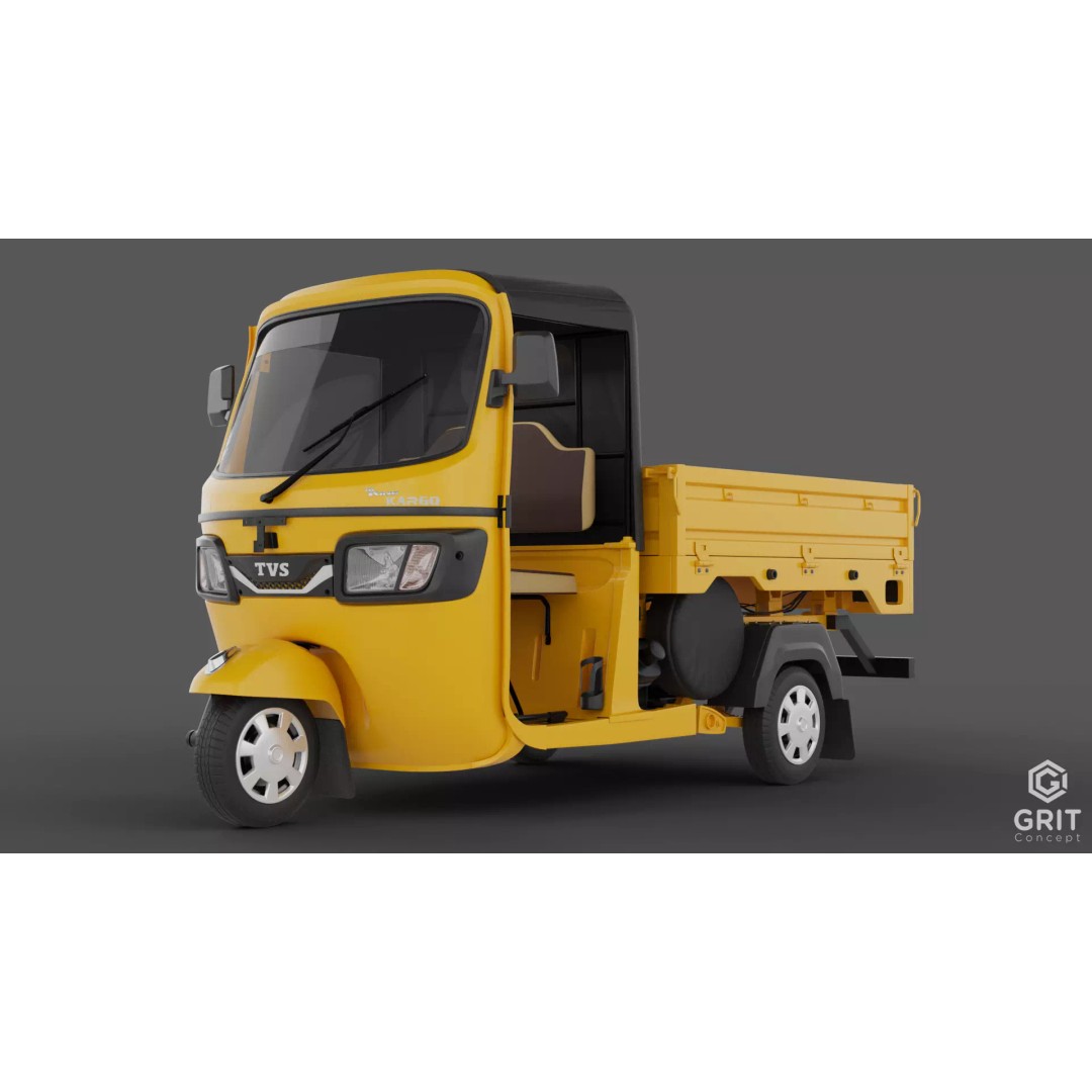 Tricycle 3D Model – Low Poly Rickshaw with PBR Textures, Blender, FBX - View 2