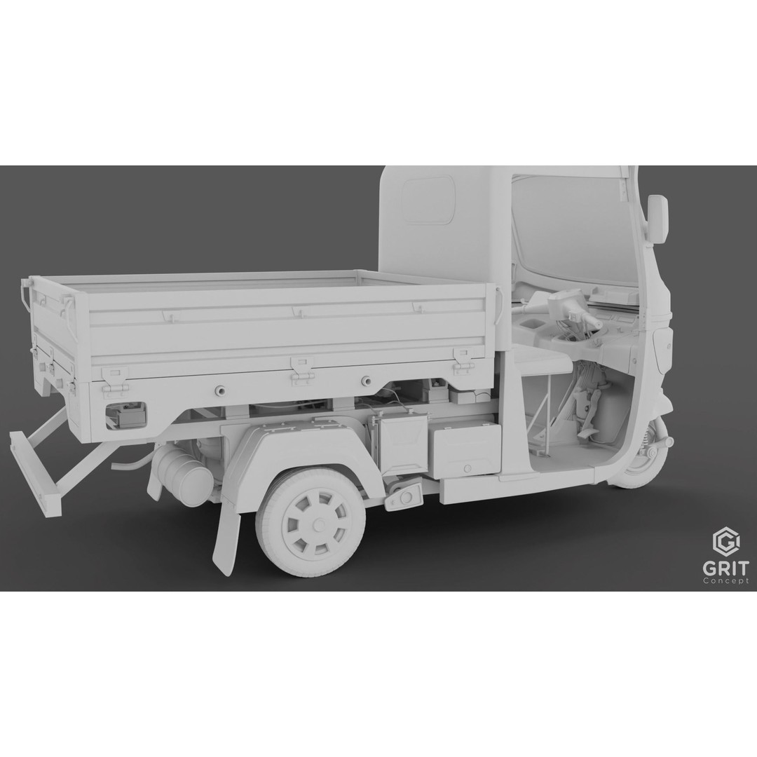 Tricycle 3D Model – Low Poly Rickshaw with PBR Textures, Blender, FBX - View 21