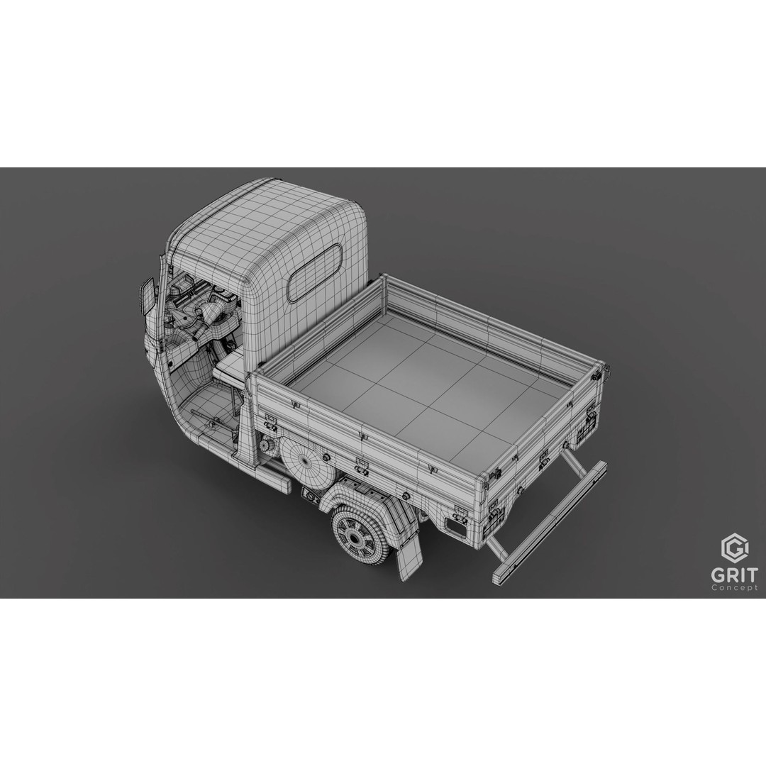 Tricycle 3D Model – Low Poly Rickshaw with PBR Textures, Blender, FBX - View 25