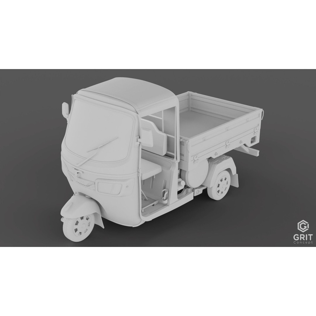 Tricycle 3D Model – Low Poly Rickshaw with PBR Textures, Blender, FBX - View 27