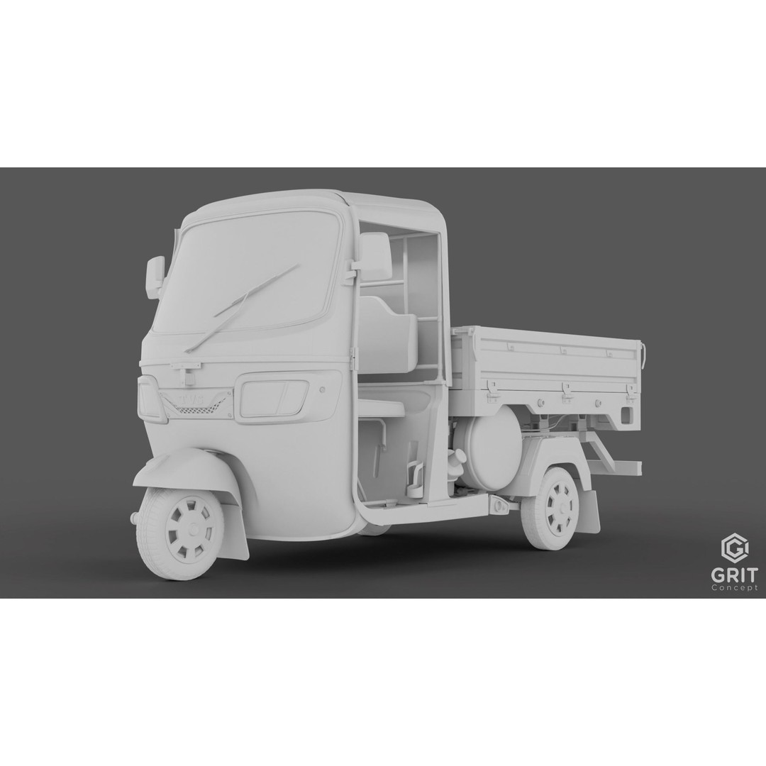 Tricycle 3D Model – Low Poly Rickshaw with PBR Textures, Blender, FBX - View 3