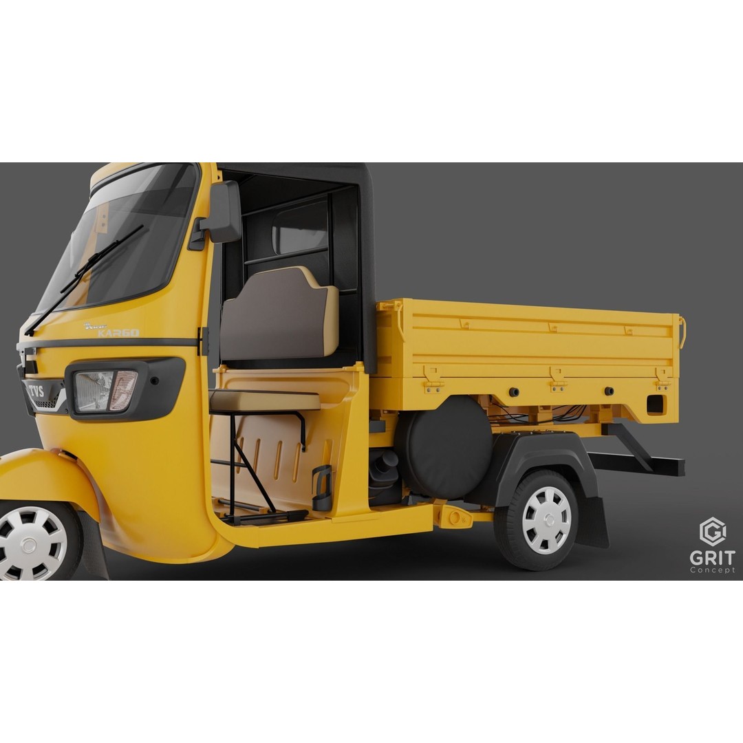 Tricycle 3D Model – Low Poly Rickshaw with PBR Textures, Blender, FBX - View 35