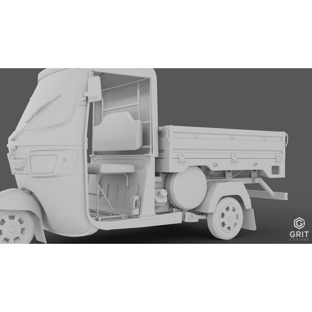 Tricycle 3D Model – Low Poly Rickshaw with PBR Textures, Blender, FBX - View 36