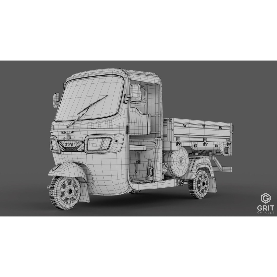 Tricycle 3D Model – Low Poly Rickshaw with PBR Textures, Blender, FBX - View 4