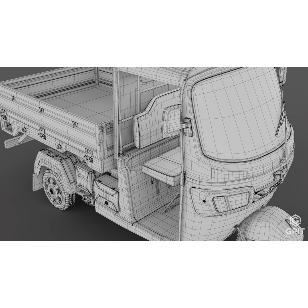 Tricycle 3D Model – Low Poly Rickshaw with PBR Textures, Blender, FBX - View 40