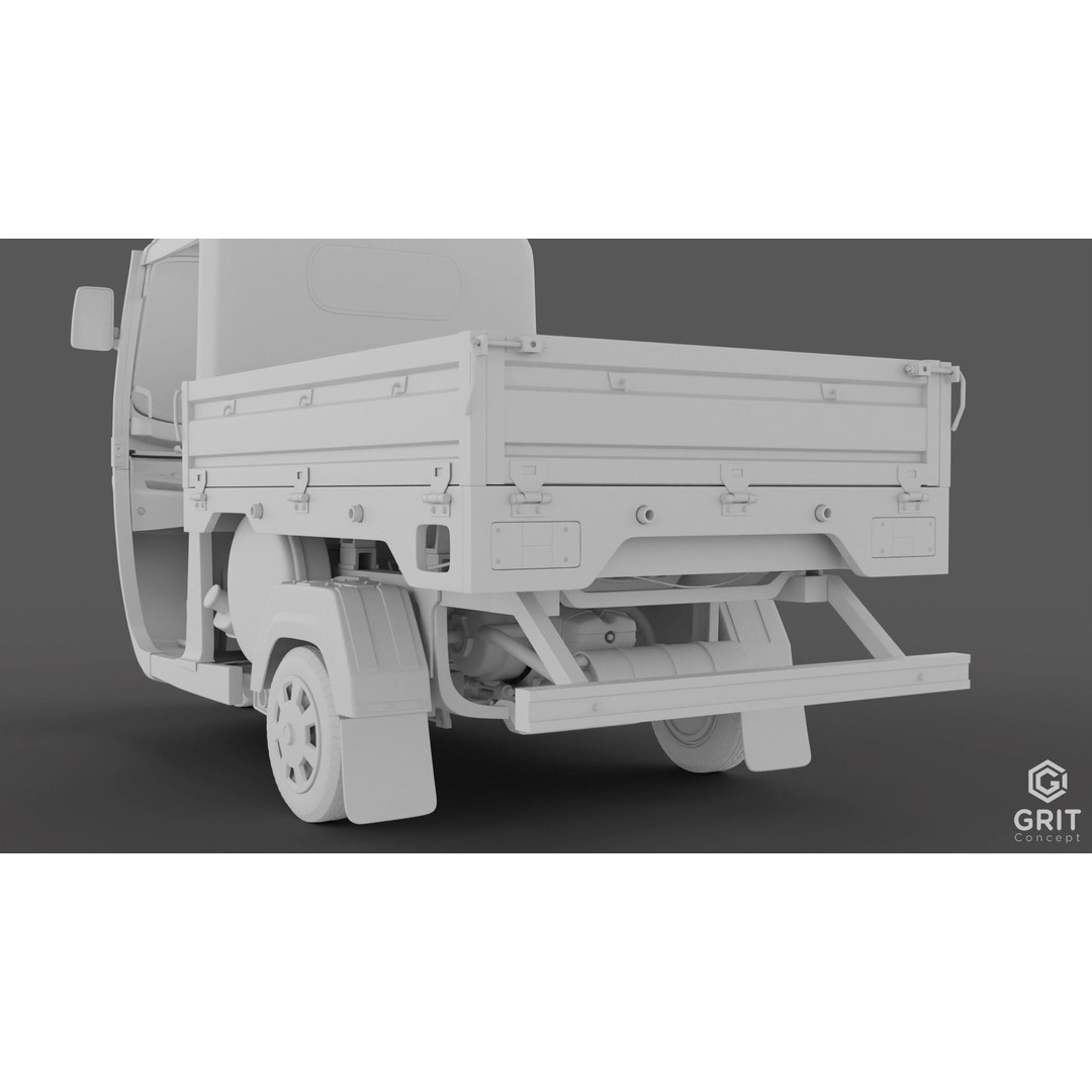 Tricycle 3D Model – Low Poly Rickshaw with PBR Textures, Blender, FBX - View 45