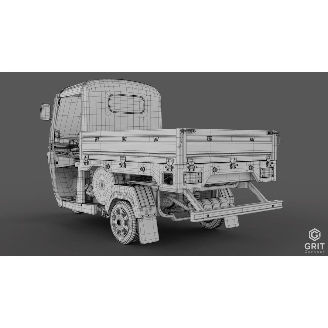 Tricycle 3D Model – Low Poly Rickshaw with PBR Textures, Blender, FBX - View 49