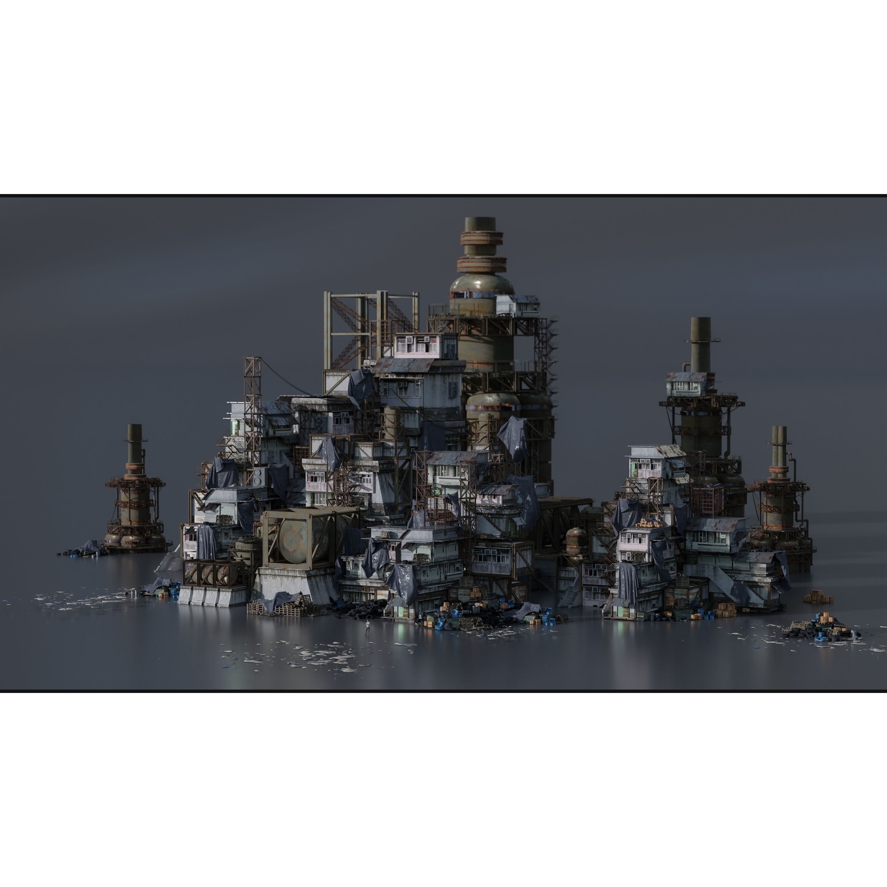Industrial Dystopian City Kitbash Set - Low-Poly 3D Model - View 11