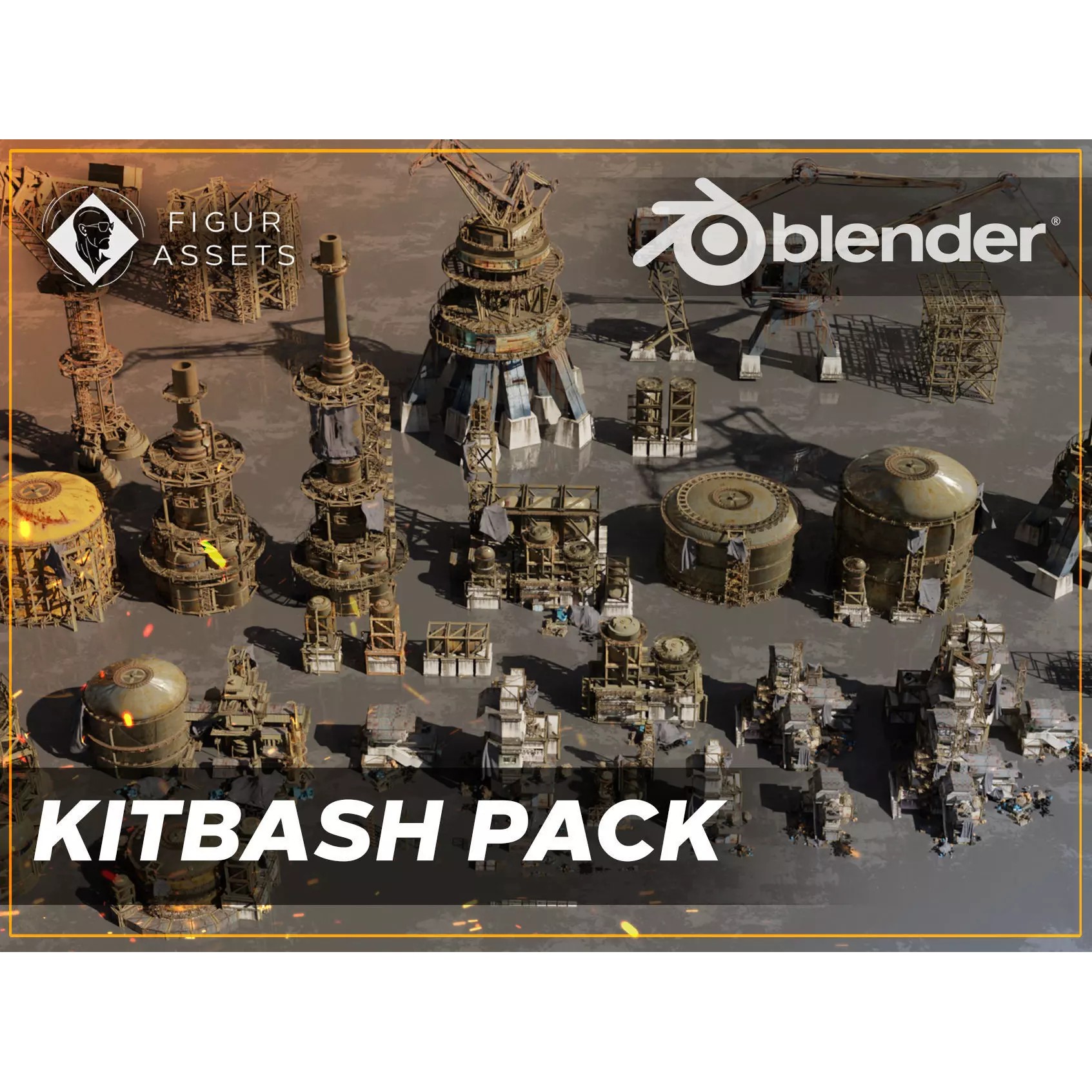 Industrial Dystopian City Kitbash Set - Low-Poly 3D Model - View 2