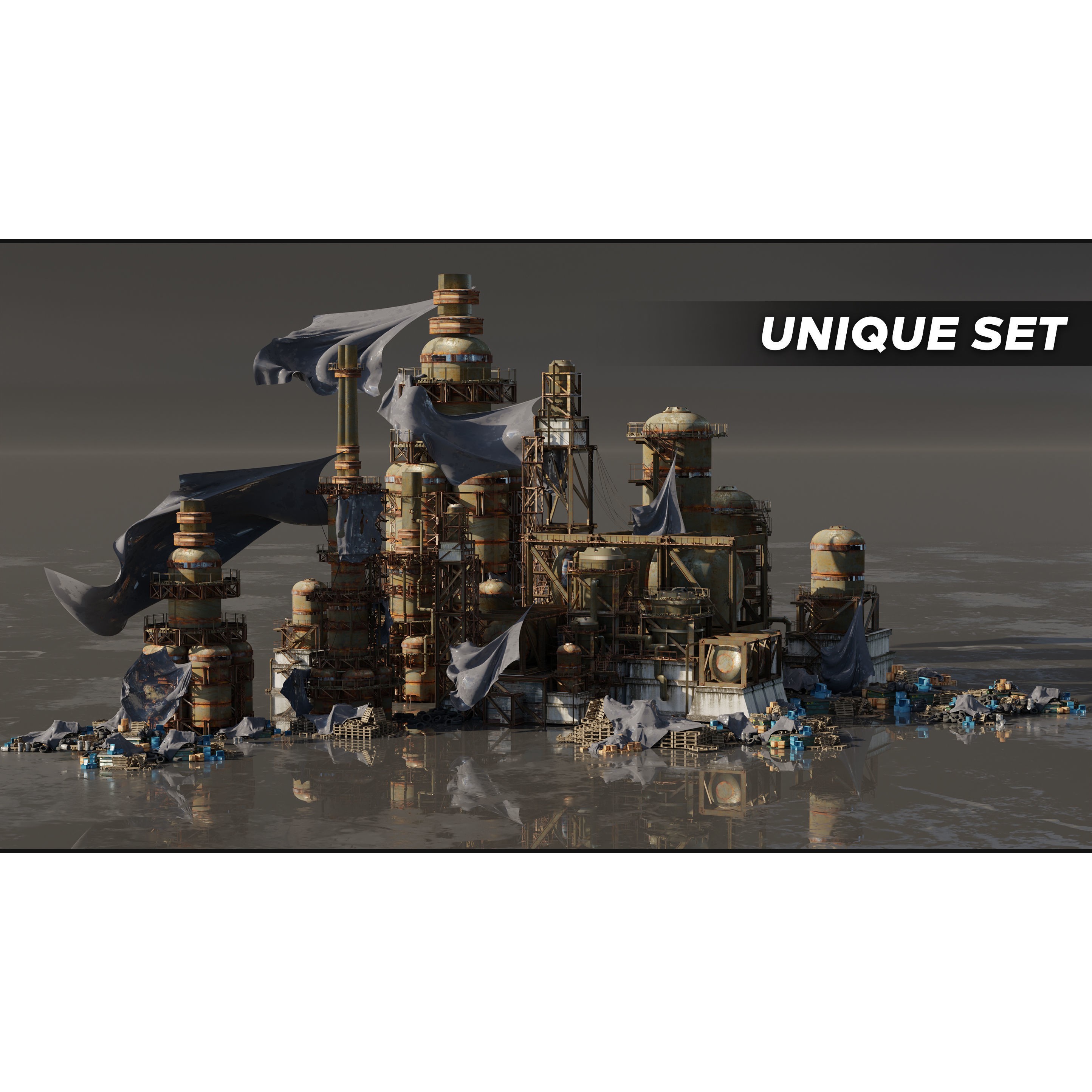 Industrial Dystopian City Kitbash Set - Low-Poly 3D Model - View 4