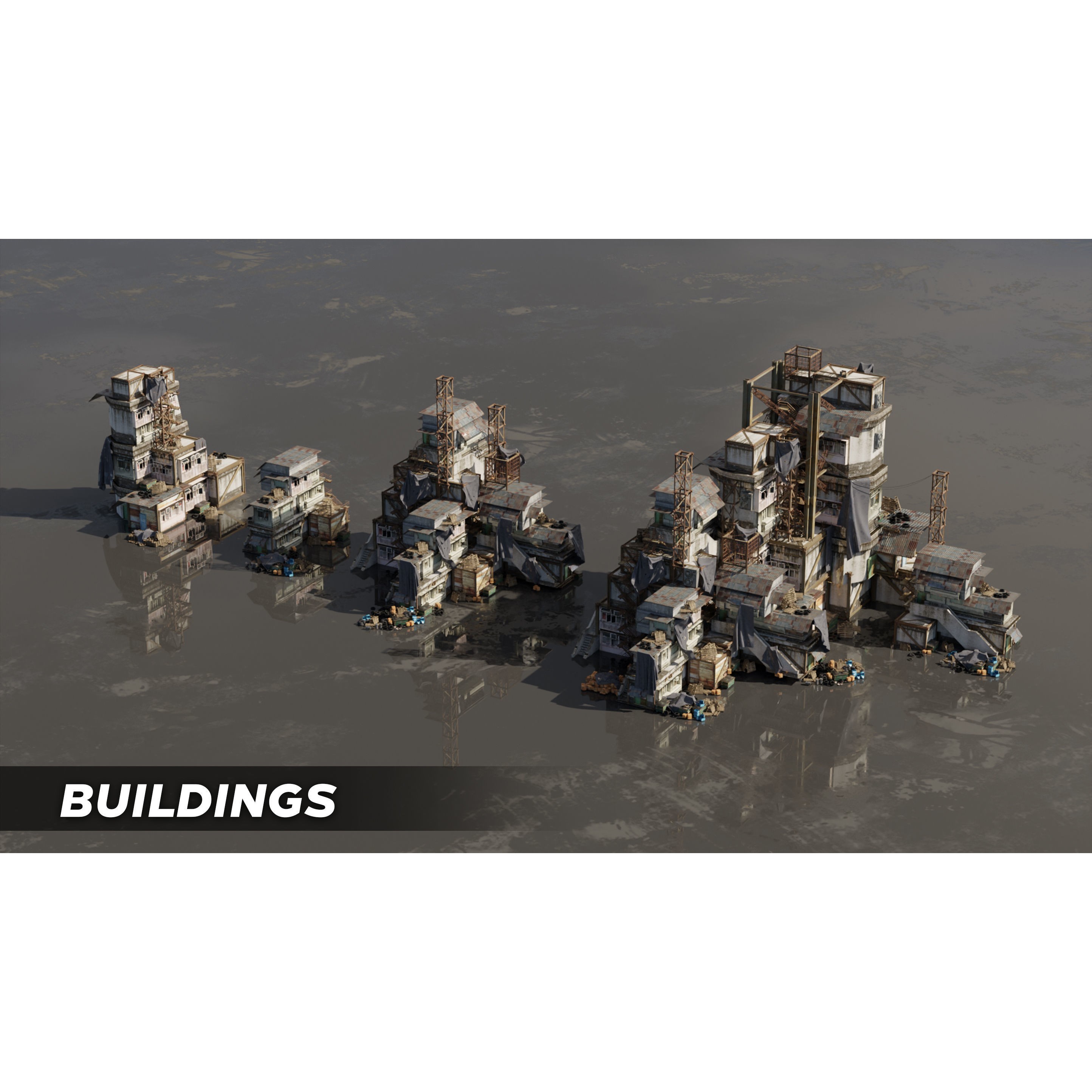 Industrial Dystopian City Kitbash Set - Low-Poly 3D Model - View 5