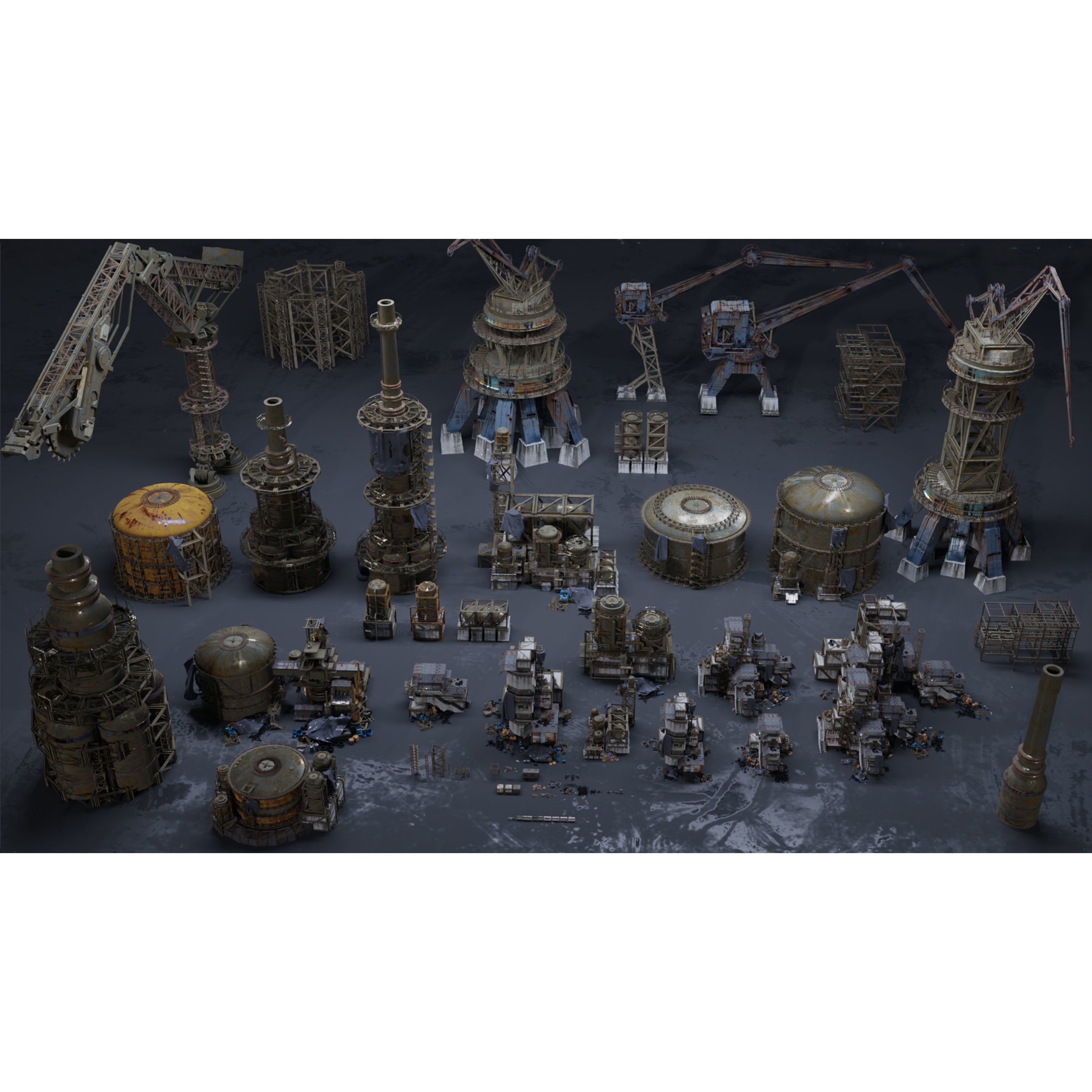 Industrial Dystopian City Kitbash Set - Low-Poly 3D Model - View 9