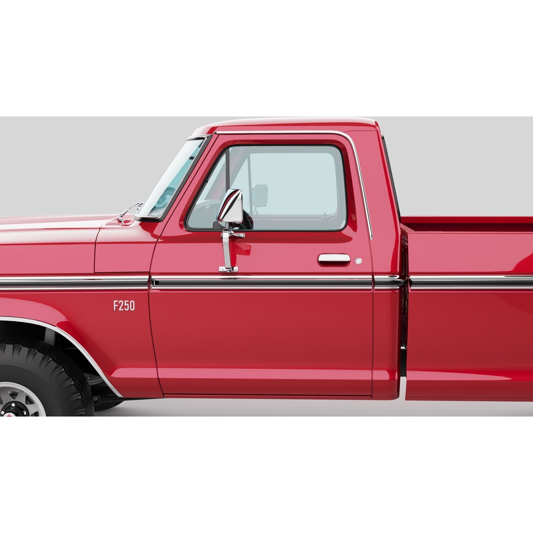 Pickup F250 3D Model – Antique American Truck, FBX, OBJ, Game Ready - View 12