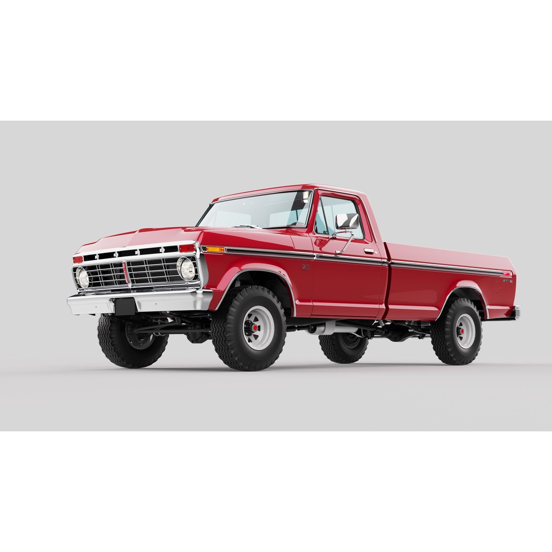 Pickup F250 3D Model – Antique American Truck, FBX, OBJ, Game Ready - View 26