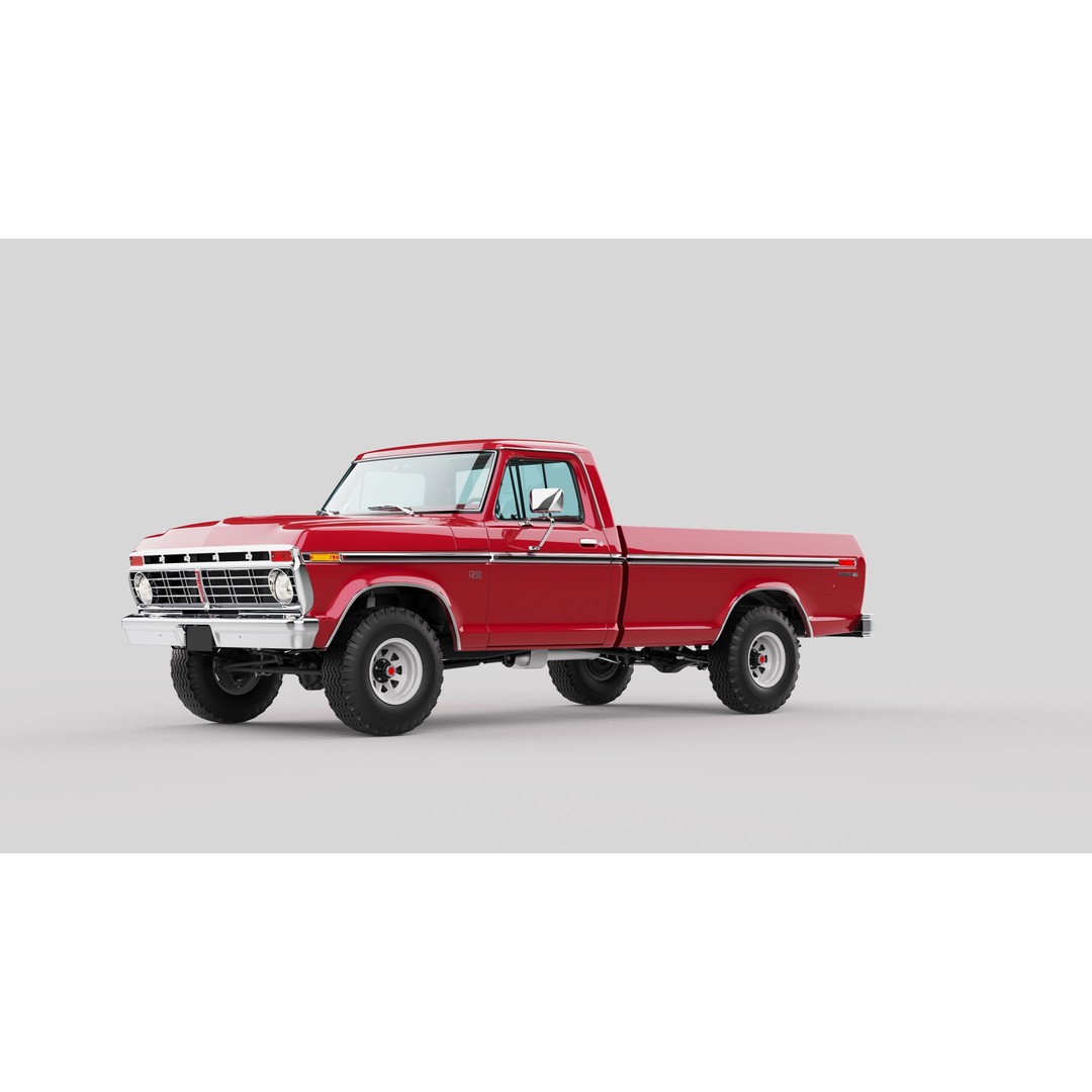 Pickup F250 3D Model – Antique American Truck, FBX, OBJ, Game Ready - View 28