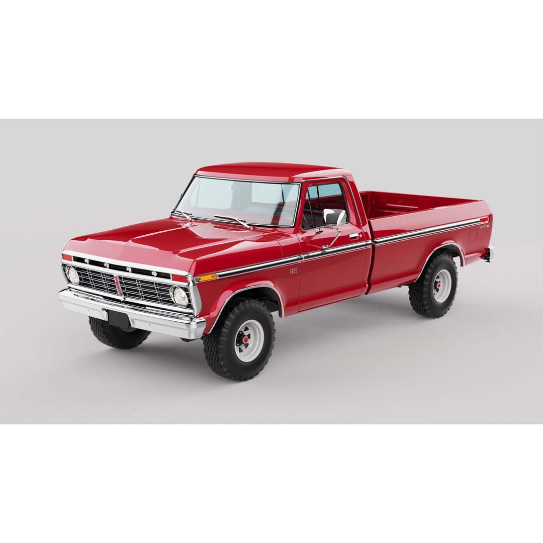 Pickup F250 3D Model – Antique American Truck, FBX, OBJ, Game Ready - View 3
