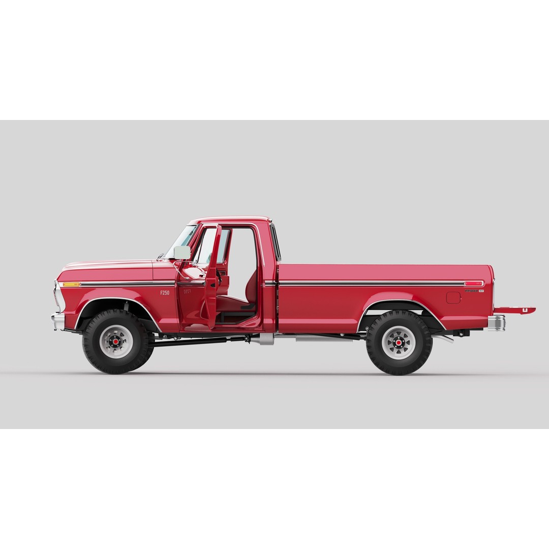 Pickup F250 3D Model – Antique American Truck, FBX, OBJ, Game Ready - View 35