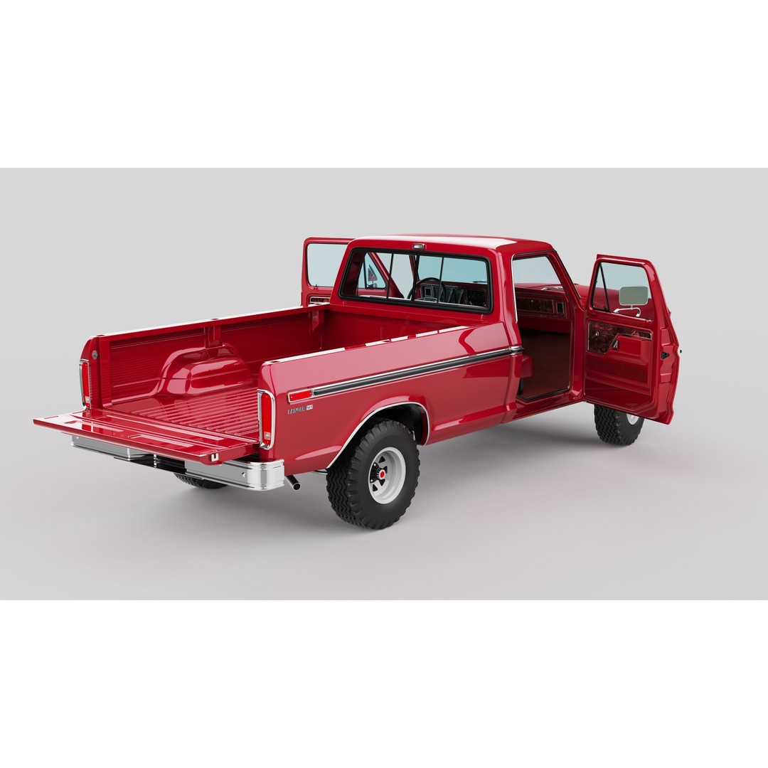 Pickup F250 3D Model – Antique American Truck, FBX, OBJ, Game Ready - View 36